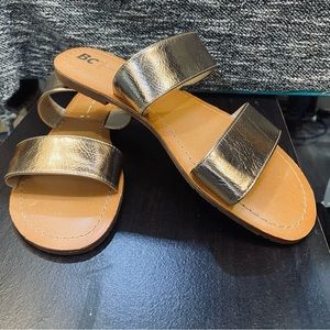 Born in California Gold Double Strap Slide Sandals